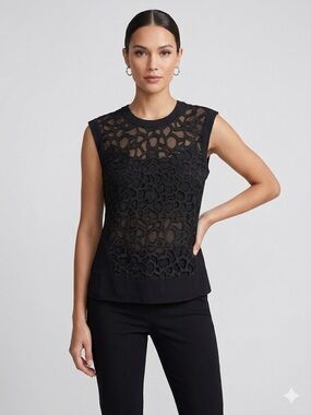 Black Sleeveless Lace Overlay Women’s Top